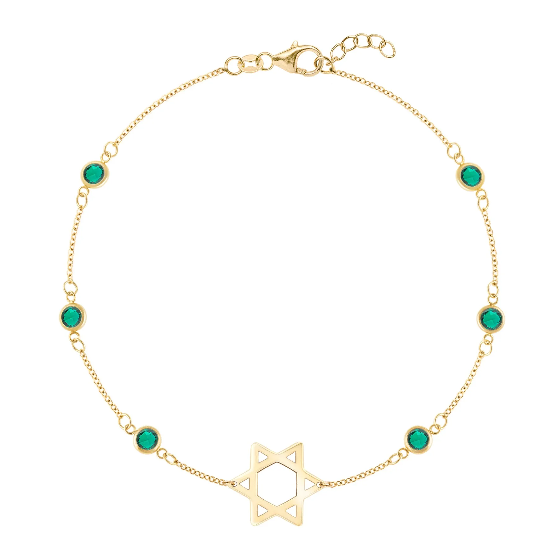 Bayberry Emerald Star of David Bracelet in 14k Gold (May) sold by Haverhill