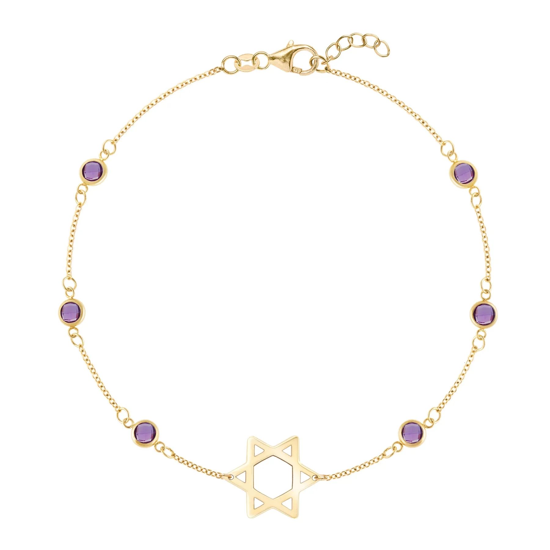 Bayberry Amethyst Star of David Bracelet in 14k Gold (February) sold by Haverhill