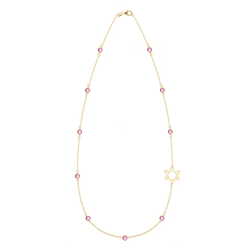 Bayberry Pink Sapphire Star of David Necklace in 14k Gold (October) sold by Haverhill