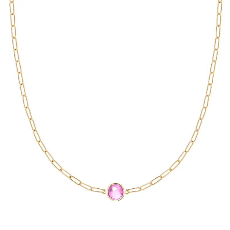 Grand 1 Pink Sapphire Adelaide Mini Necklace in 14k Gold (October) sold by Haverhill