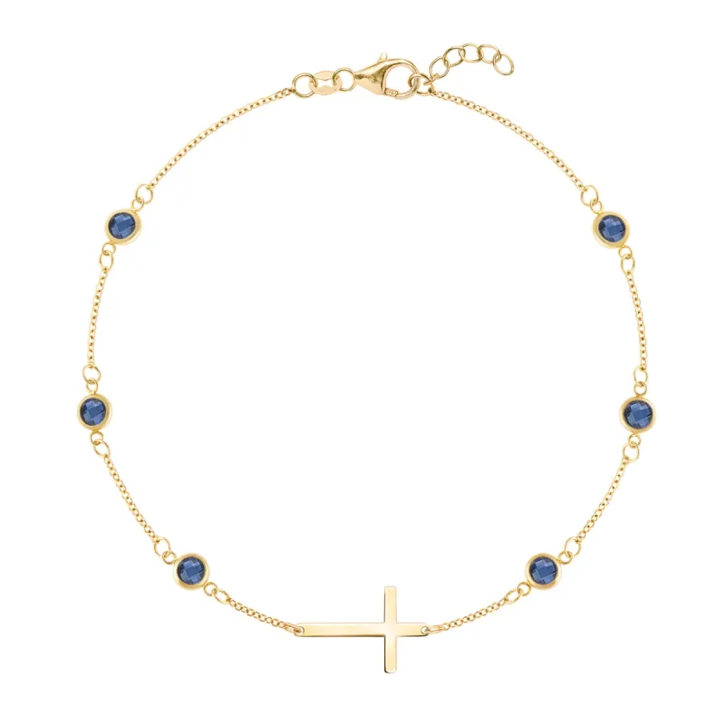 Bayberry Sapphire Birthstone Cross Bracelet in 14k Gold (September) sold by Haverhill