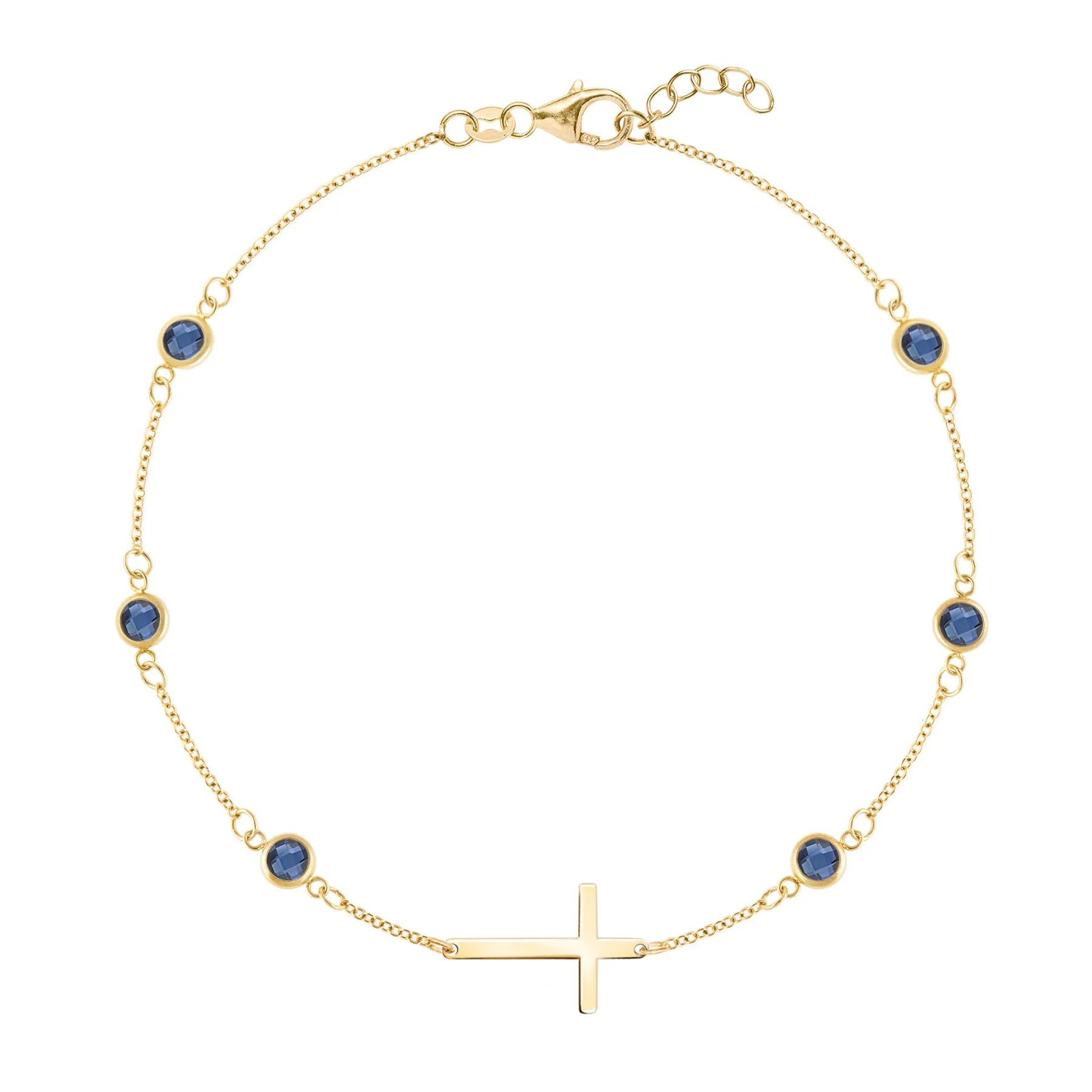 Bayberry Sapphire Birthstone Cross Bracelet in 14k Gold (September) sold by Haverhill