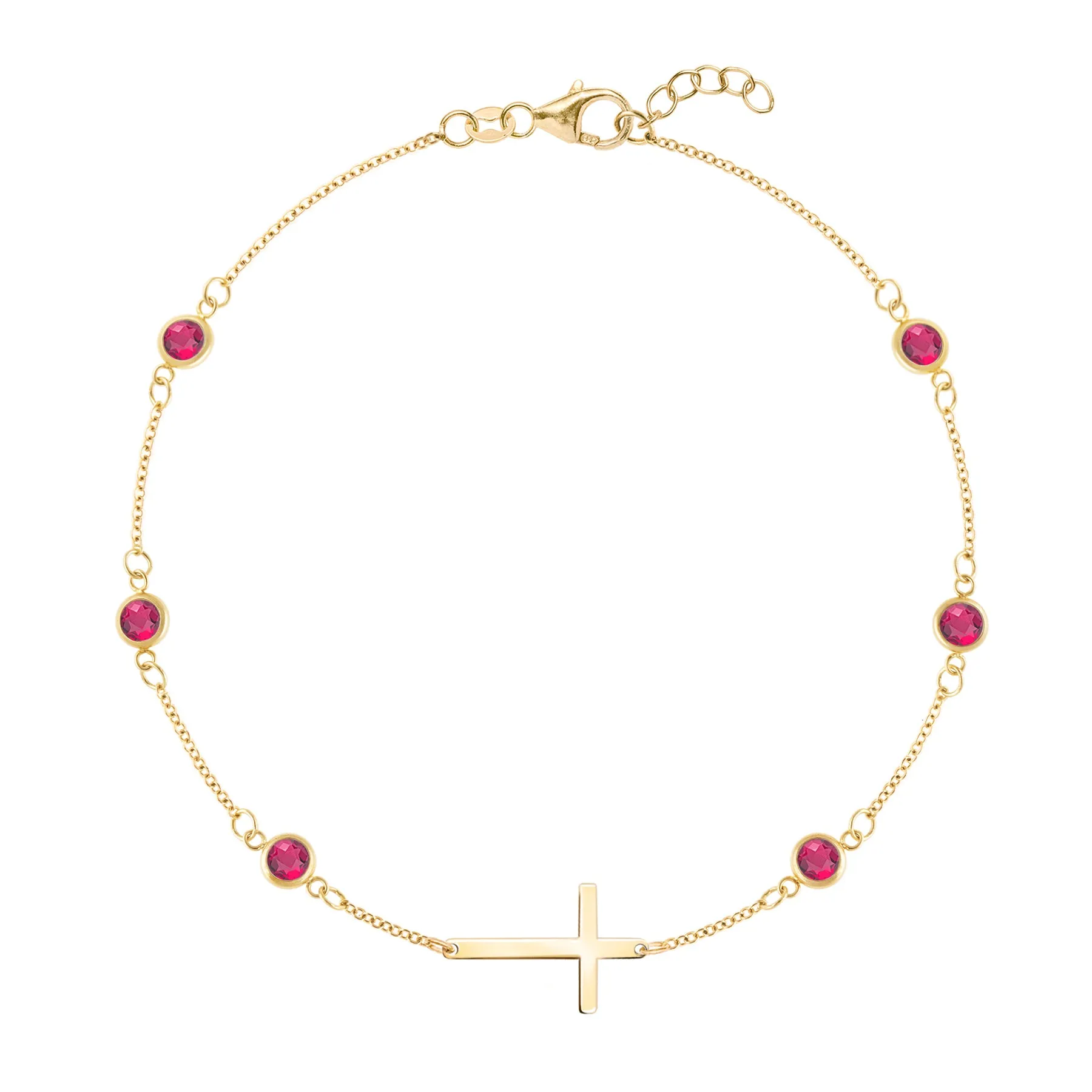 Bayberry Ruby Birthstone Cross Bracelet in 14k Gold (July) sold by Haverhill