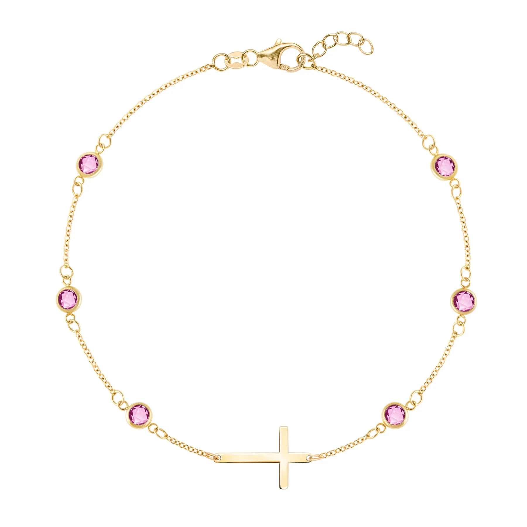Bayberry Pink Sapphire Birthstone Cross Bracelet in 14k Gold (October) sold by Haverhill