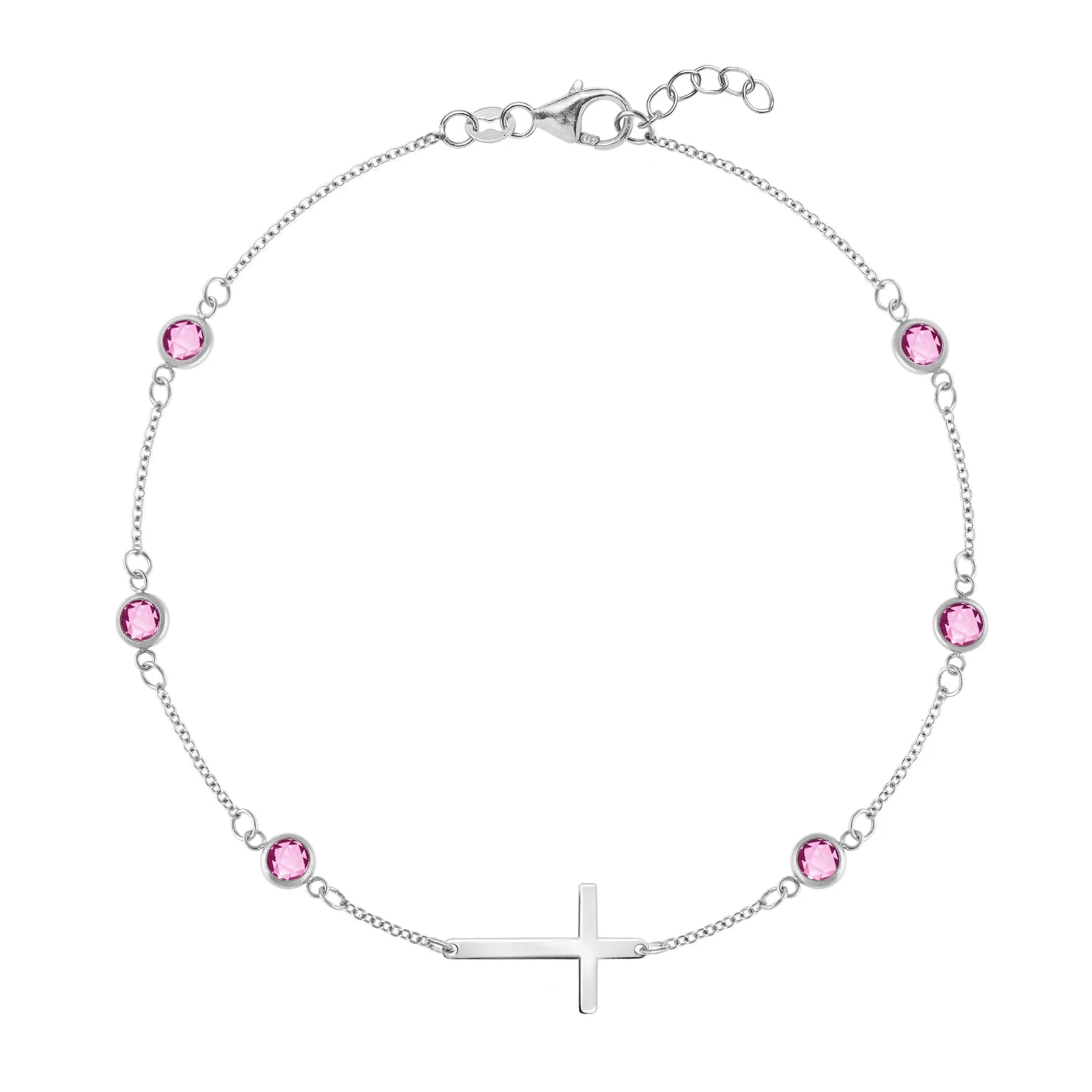 Bayberry Pink Sapphire Birthstone Cross Bracelet in 14k Gold (October) sold by Haverhill product image thumbnail 5