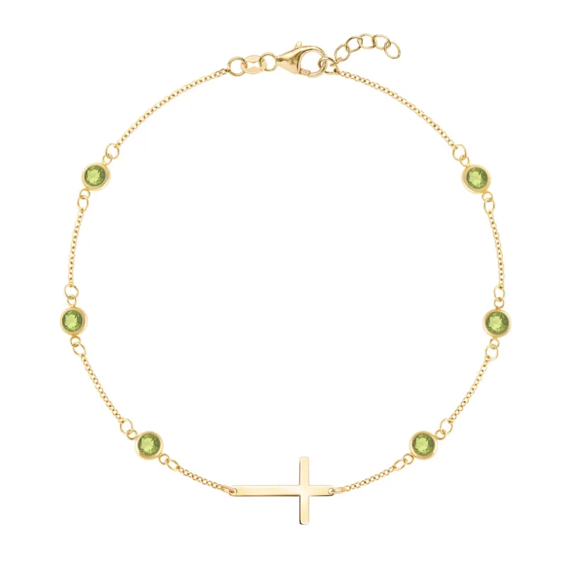 Bayberry Peridot Birthstone Cross Bracelet in 14k Gold (August) sold by Haverhill
