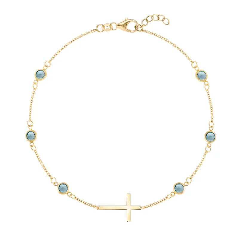 Bayberry Nantucket Blue Topaz Birthstone Cross Bracelet in 14k Gold (December) sold by Haverhill