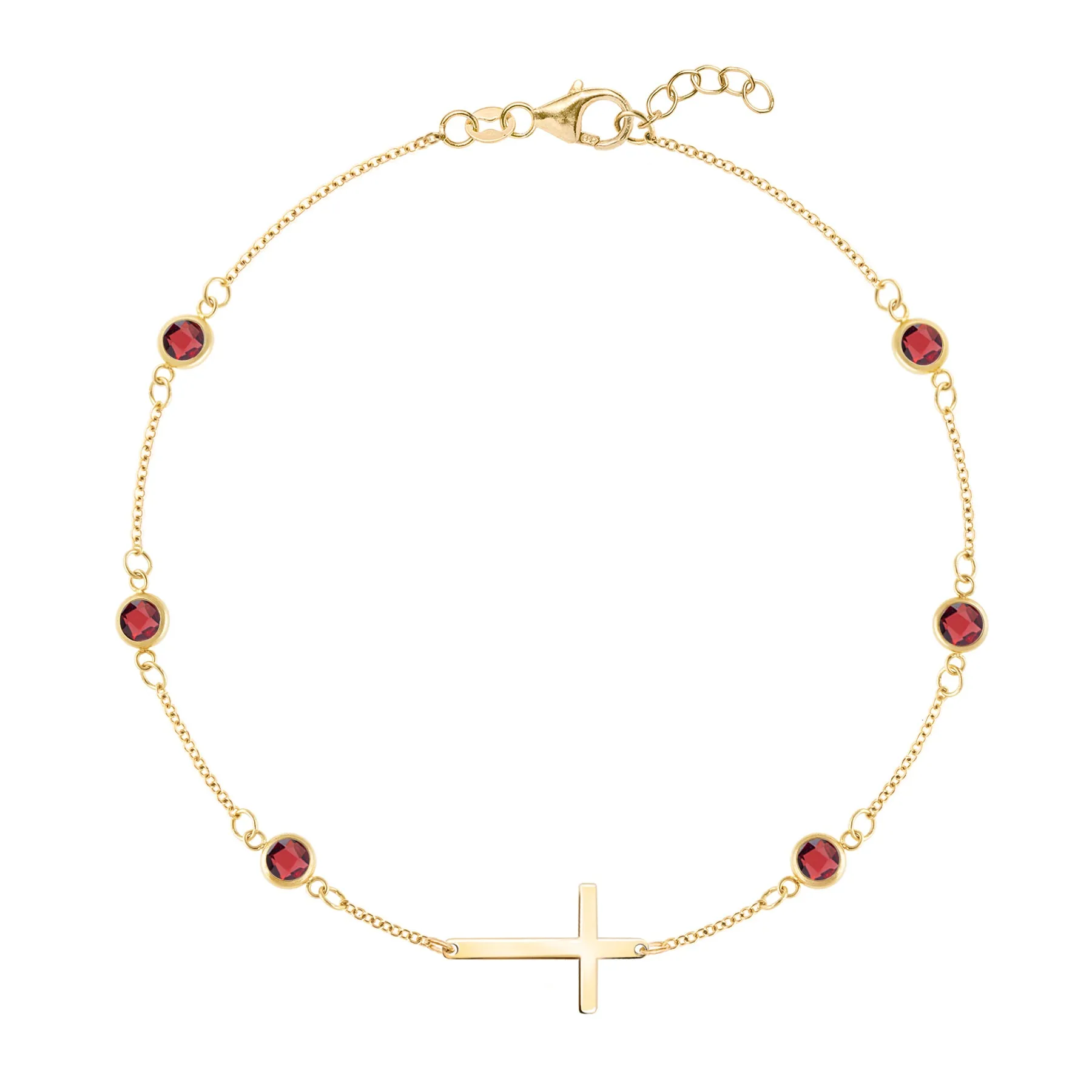 Bayberry Garnet Birthstone Cross Bracelet in 14k Gold (January) sold by Haverhill