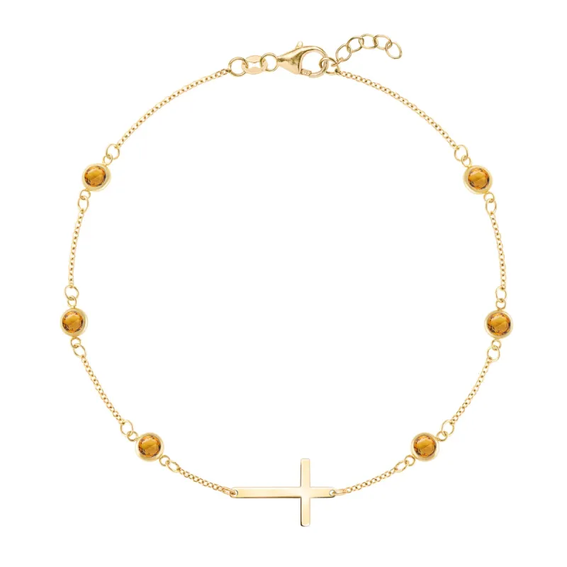 Bayberry Citrine Birthstone Cross Bracelet in 14k Gold (November) sold by Haverhill