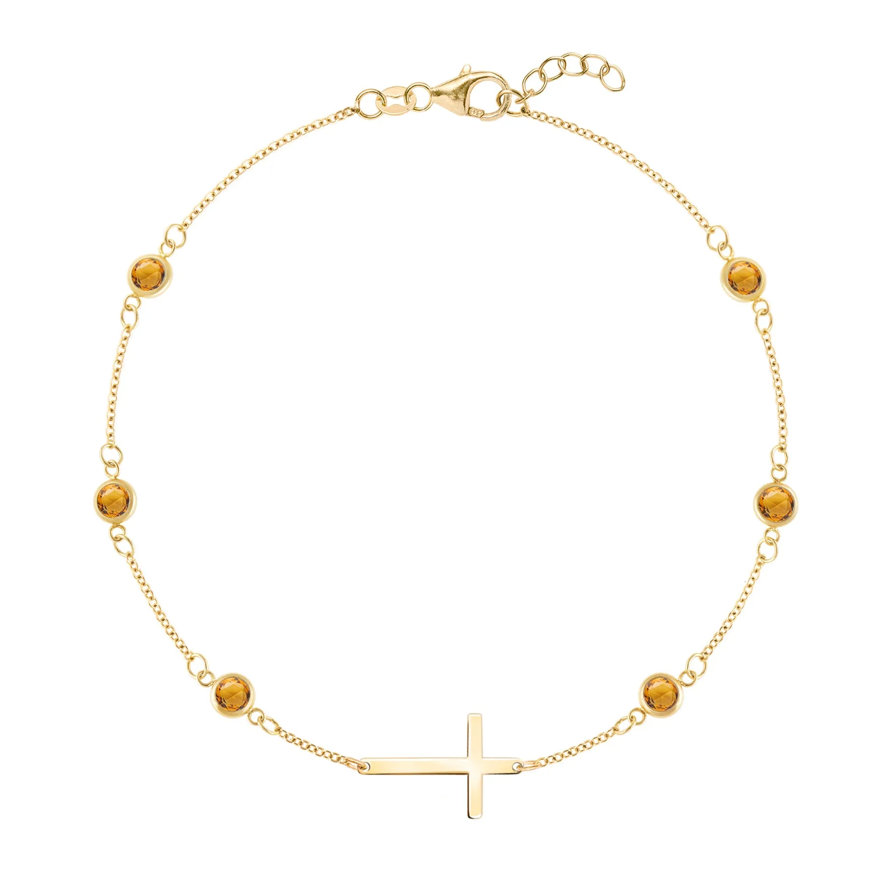 Bayberry Citrine Birthstone Cross Bracelet in 14k Gold (November) sold by Haverhill