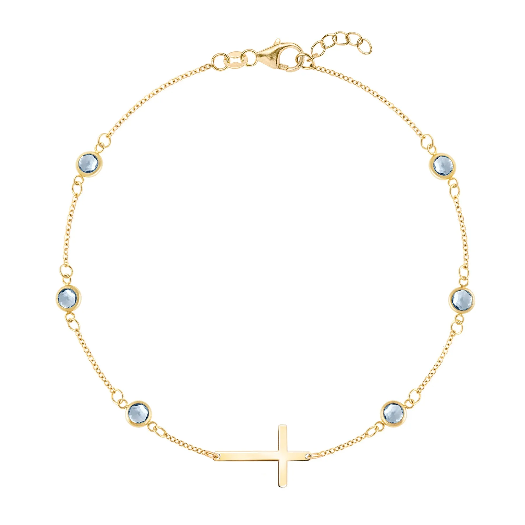 Bayberry Aquamarine Birthstone Cross Bracelet in 14k Gold (March) sold by Haverhill