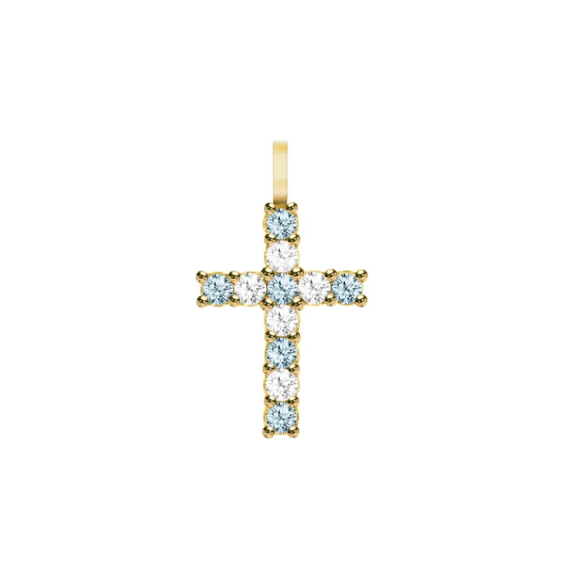 Rosecliff Cross Diamond & Nantucket Blue Topaz Pendant in 14k Gold (December) sold by Haverhill