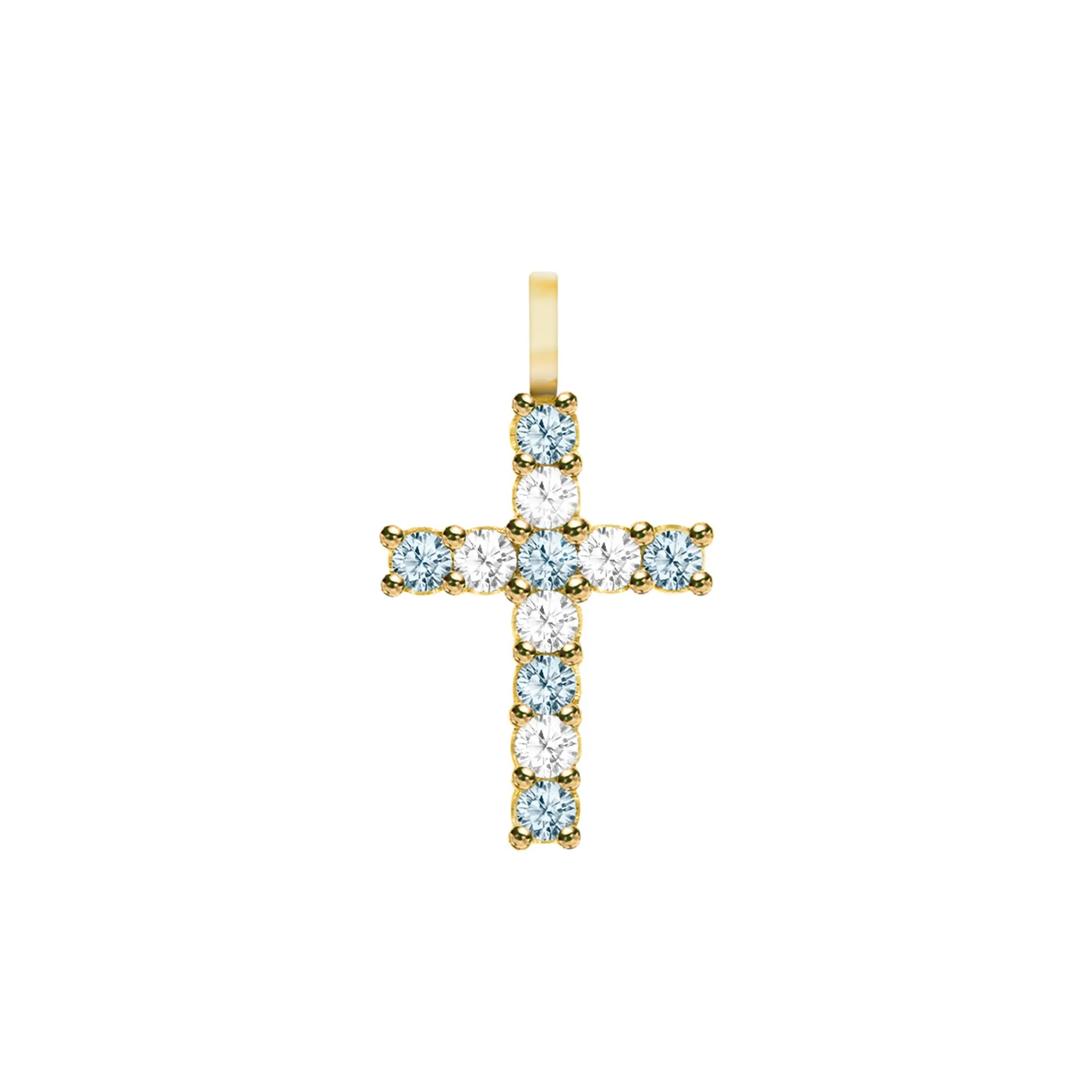 Rosecliff Cross Diamond & Nantucket Blue Topaz Pendant in 14k Gold (December) sold by Haverhill