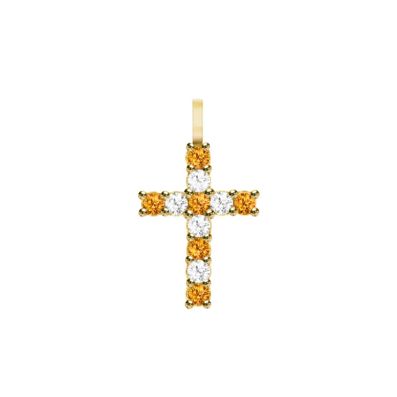 Rosecliff Cross Diamond & Citrine Pendant in 14k Gold (November) sold by Haverhill