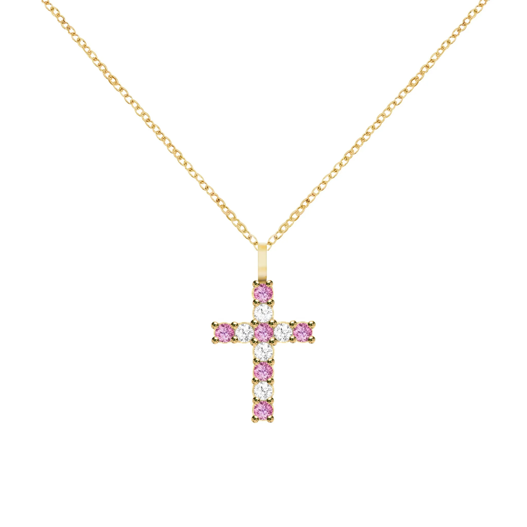 Rosecliff Cross Diamond & Pink Sapphire Pendant in 14k Gold (October) sold by Haverhill product image thumbnail 5