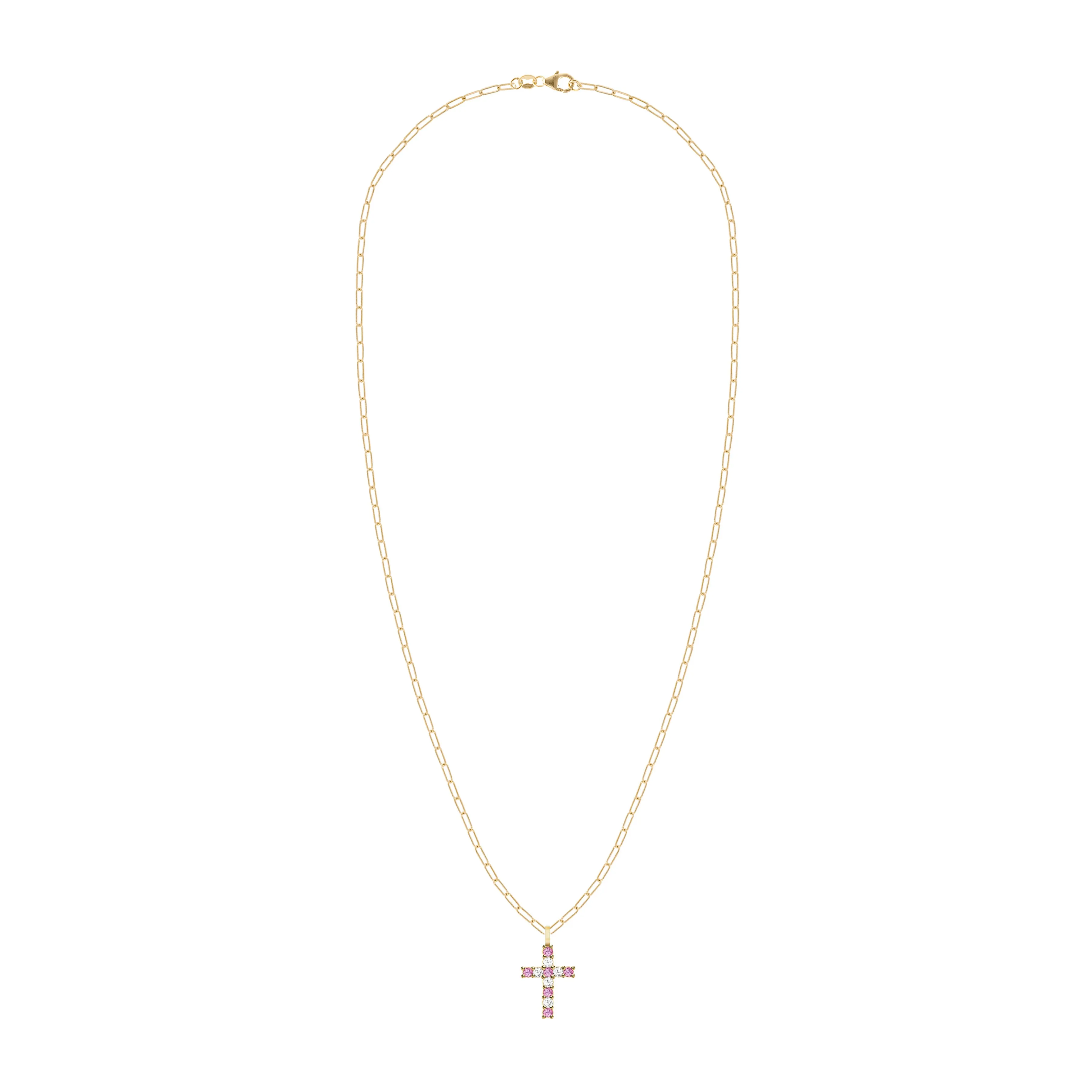 Rosecliff Cross Diamond & Pink Sapphire Pendant in 14k Gold (October) sold by Haverhill product image thumbnail 4