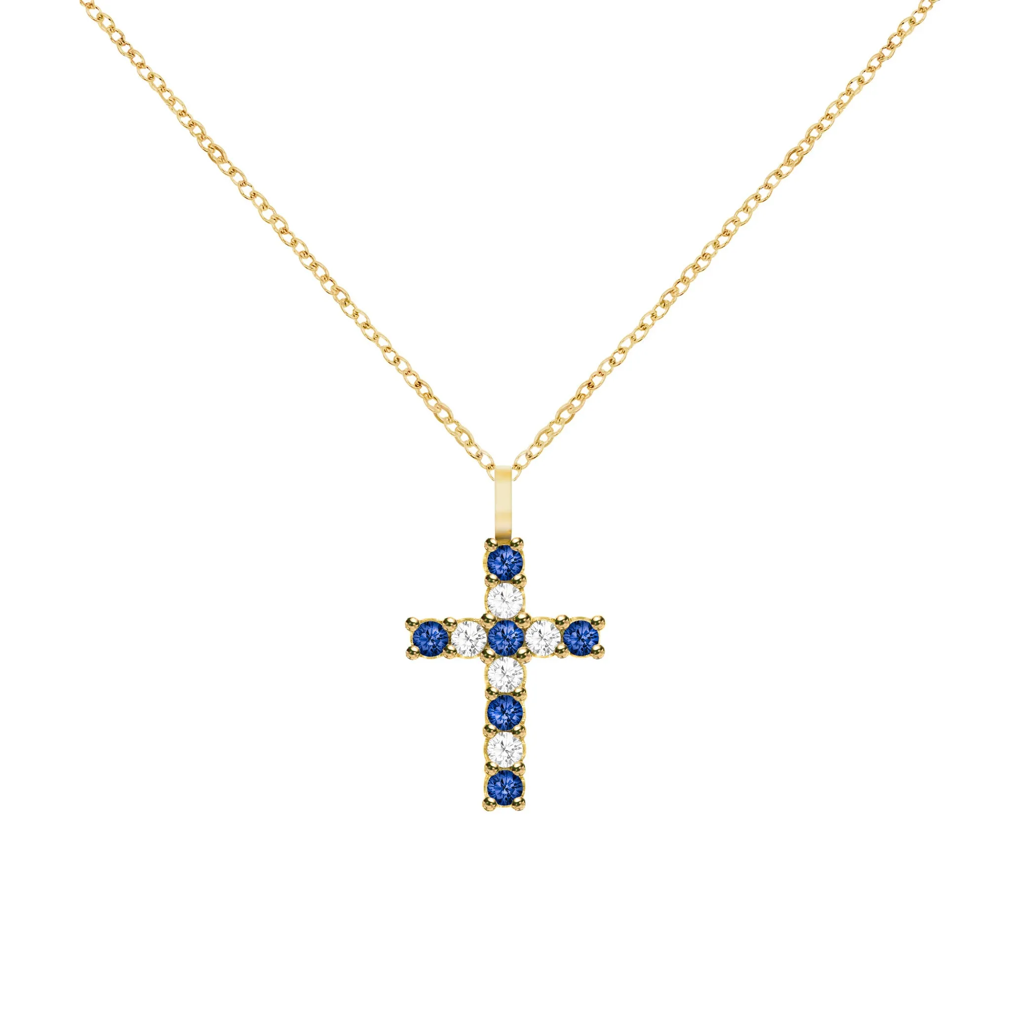 Rosecliff Cross Diamond & Sapphire Pendant in 14k Gold (September) sold by Haverhill product image thumbnail 5
