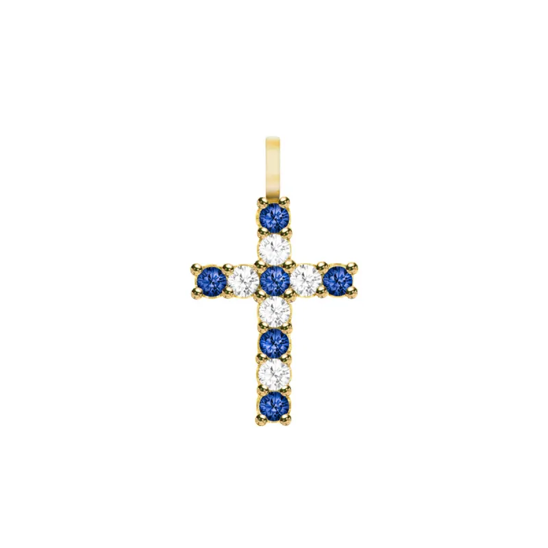 Rosecliff Cross Diamond & Sapphire Pendant in 14k Gold (September) sold by Haverhill