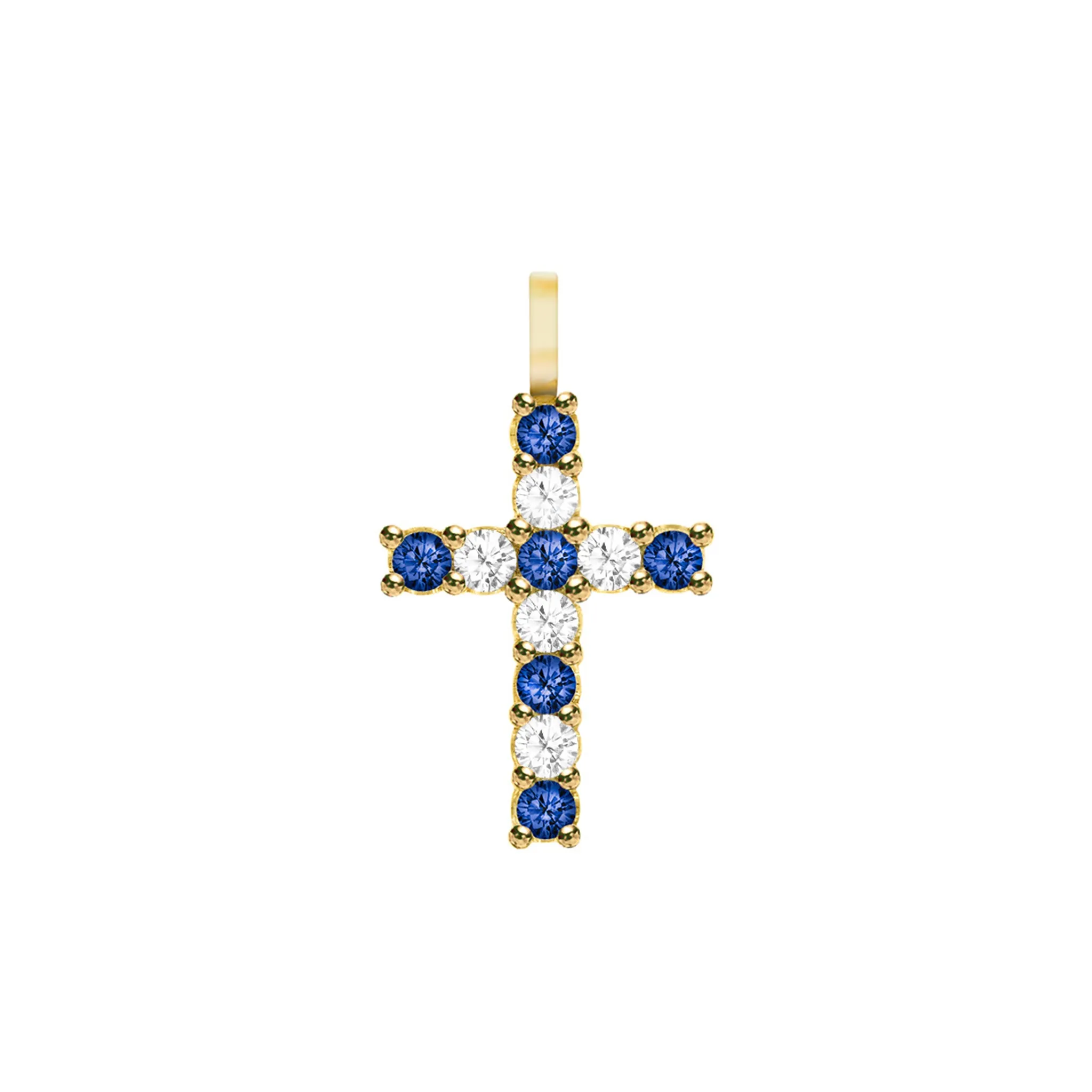 Rosecliff Cross Diamond & Sapphire Pendant in 14k Gold (September) sold by Haverhill
