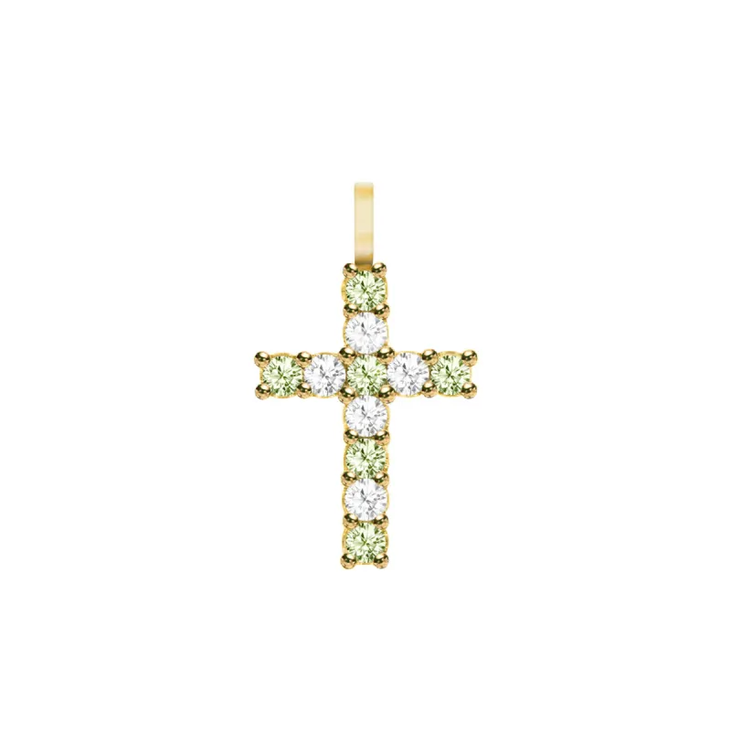Rosecliff Cross Diamond & Peridot Pendant in 14k Gold (August) sold by Haverhill