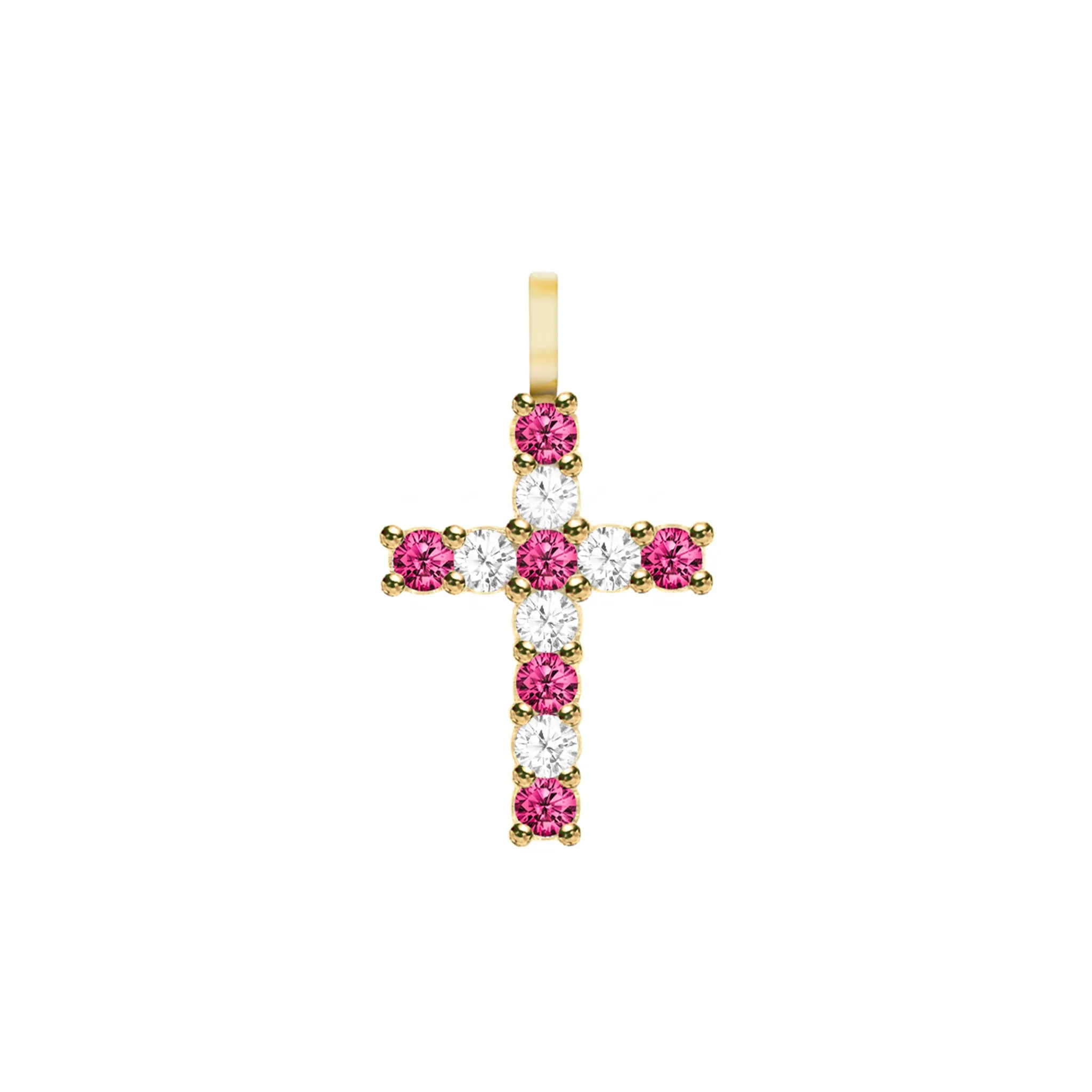 Rosecliff Cross Diamond & Ruby Pendant in 14k Gold (July) sold by Haverhill