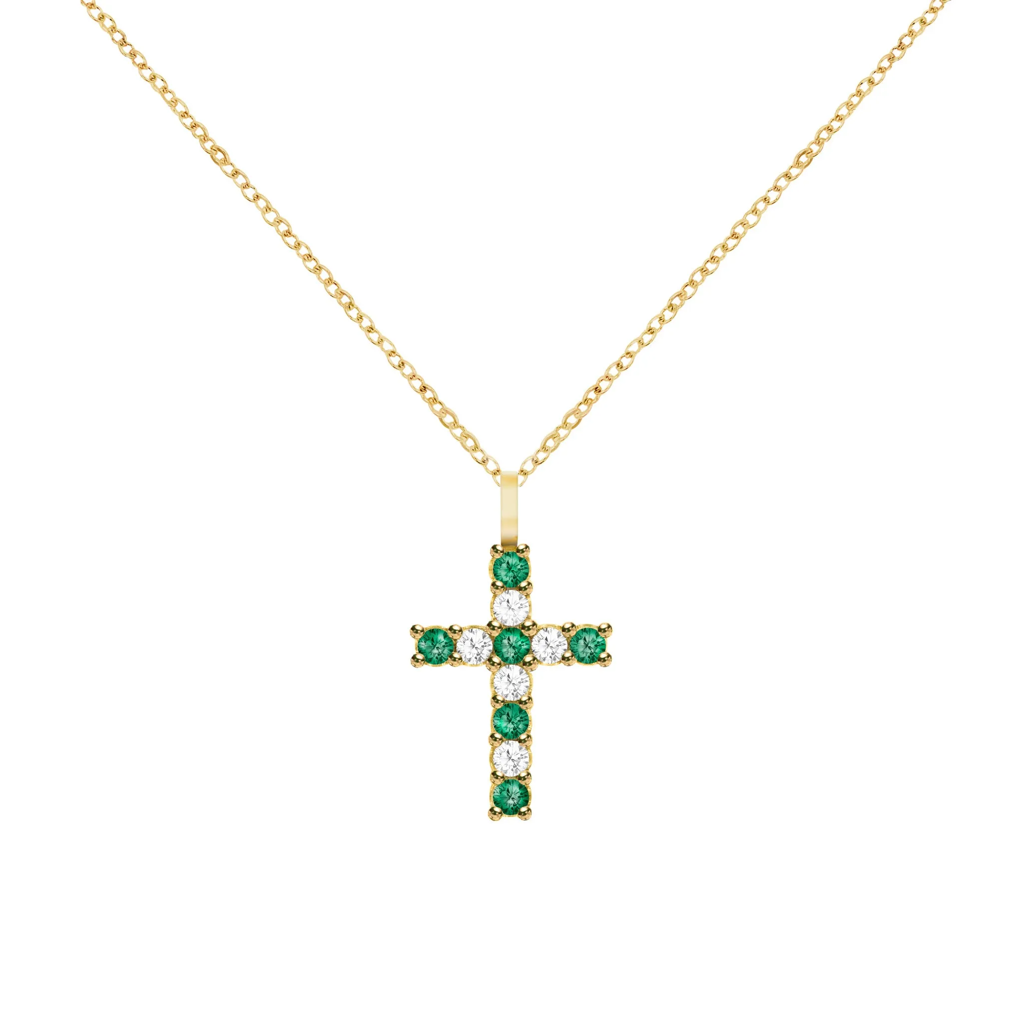 Rosecliff Cross Diamond & Emerald Pendant in 14k Gold (May) sold by Haverhill product image thumbnail 4