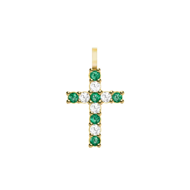 Rosecliff Cross Diamond & Emerald Pendant in 14k Gold (May) sold by Haverhill