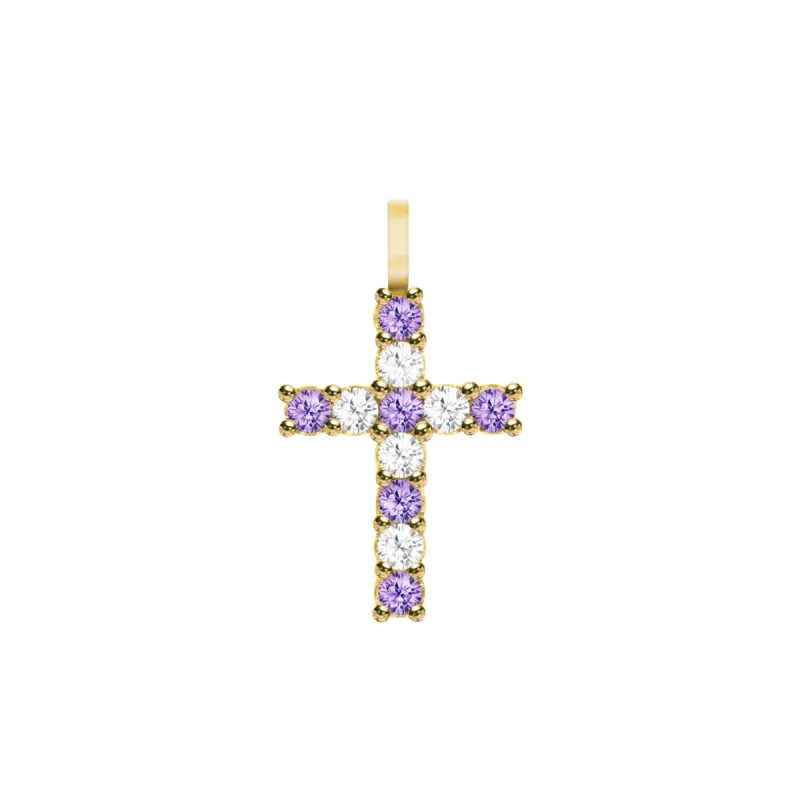 Rosecliff Cross Diamond & Amethyst Pendant in 14k Gold (February) sold by Haverhill
