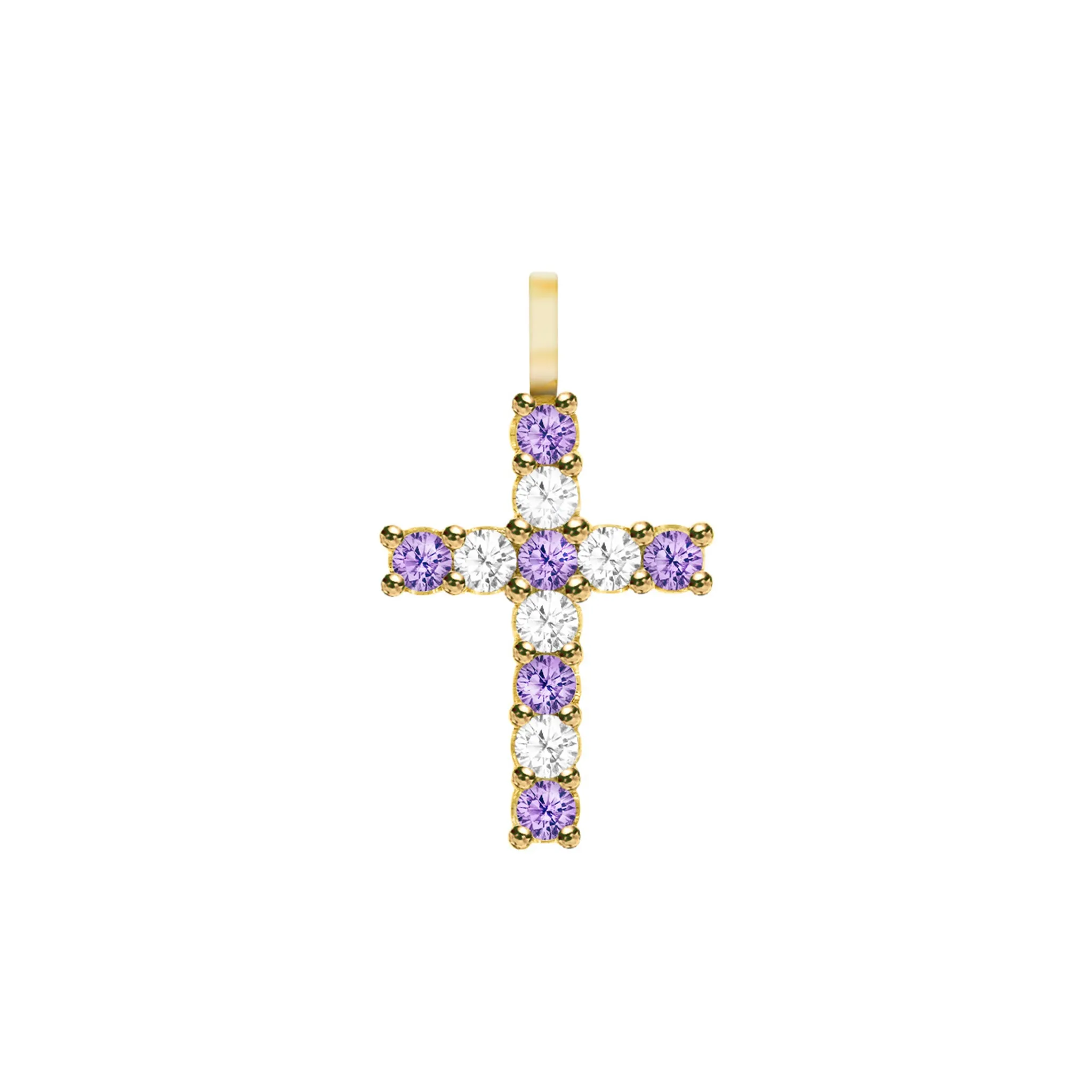 Rosecliff Cross Diamond & Amethyst Pendant in 14k Gold (February) sold by Haverhill