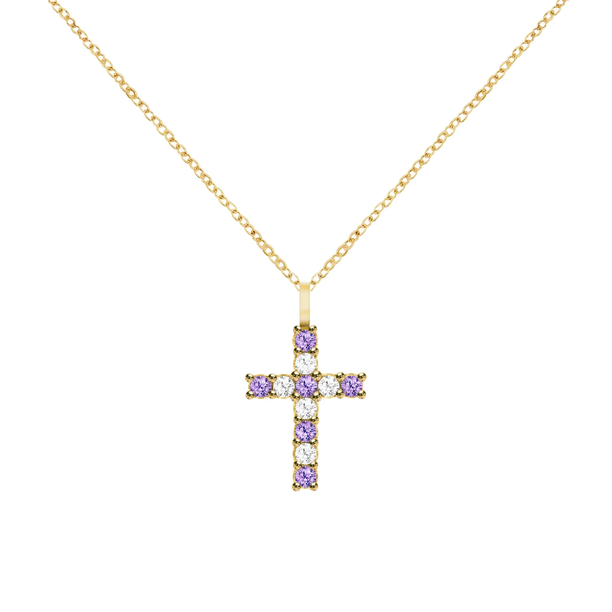 Rosecliff Cross Diamond & Amethyst Pendant in 14k Gold (February) sold by Haverhill product image thumbnail 5