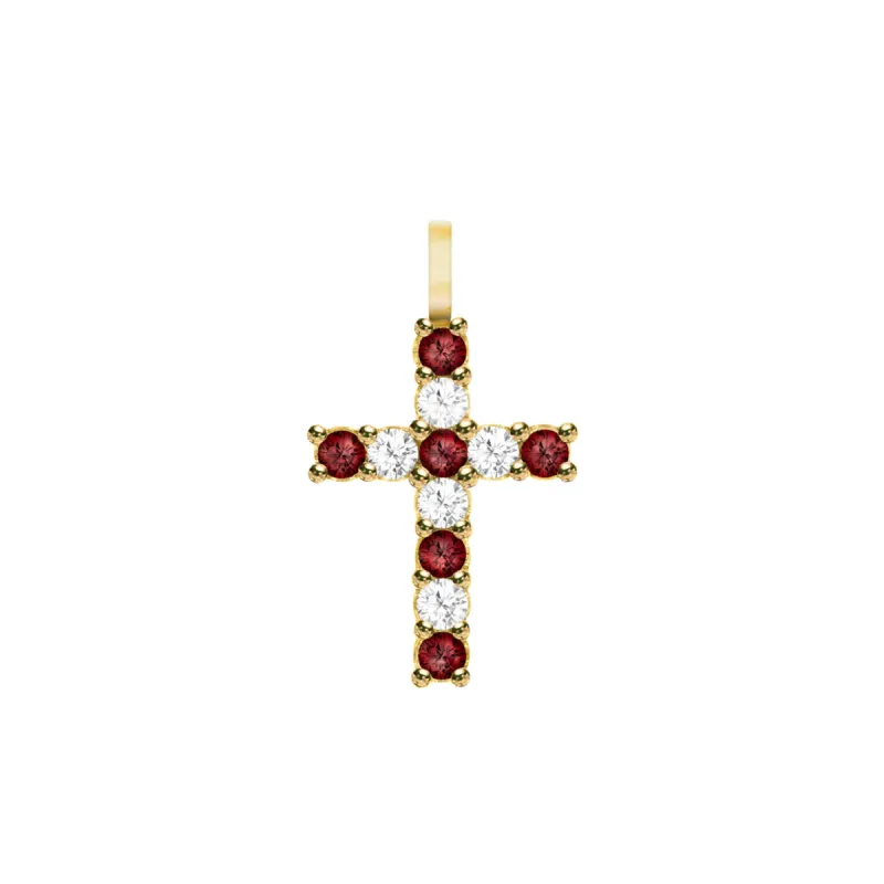 Rosecliff Cross Diamond & Garnet Pendant in 14k Gold (January) sold by Haverhill