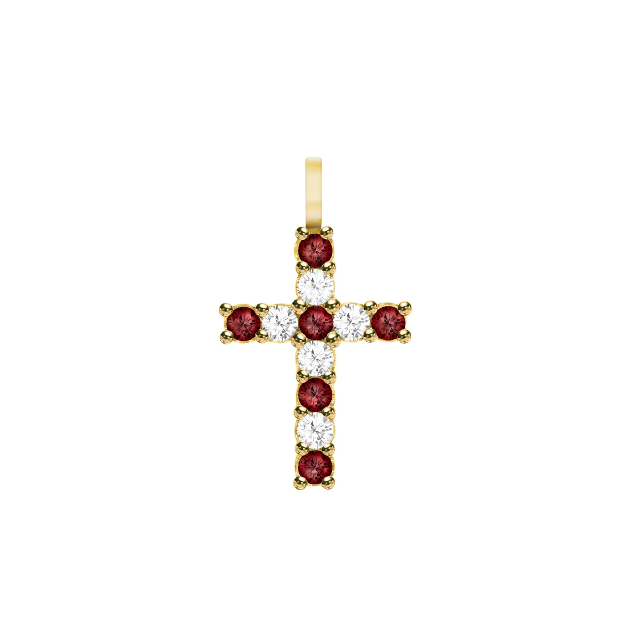 Rosecliff Cross Diamond & Garnet Pendant in 14k Gold (January) sold by Haverhill
