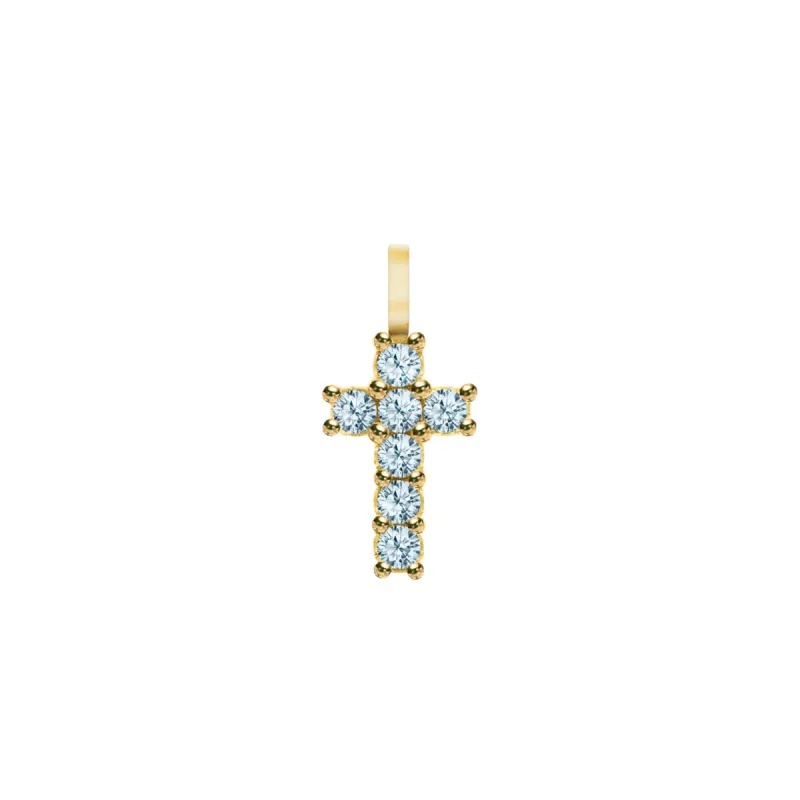 Rosecliff Small Cross Nantucket Blue Topaz Pendant in 14k Gold (December) sold by Haverhill