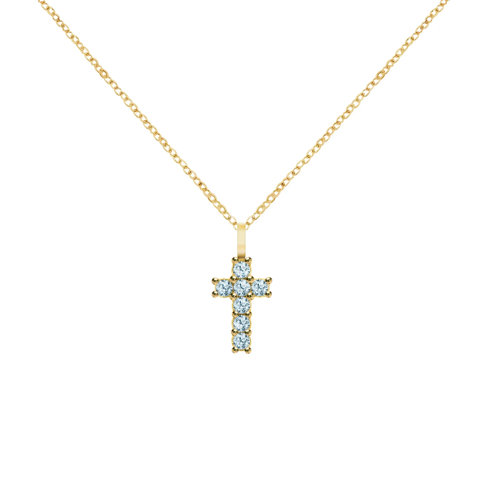 Rosecliff Small Cross Nantucket Blue Topaz Pendant in 14k Gold (December) sold by Haverhill product image thumbnail 5