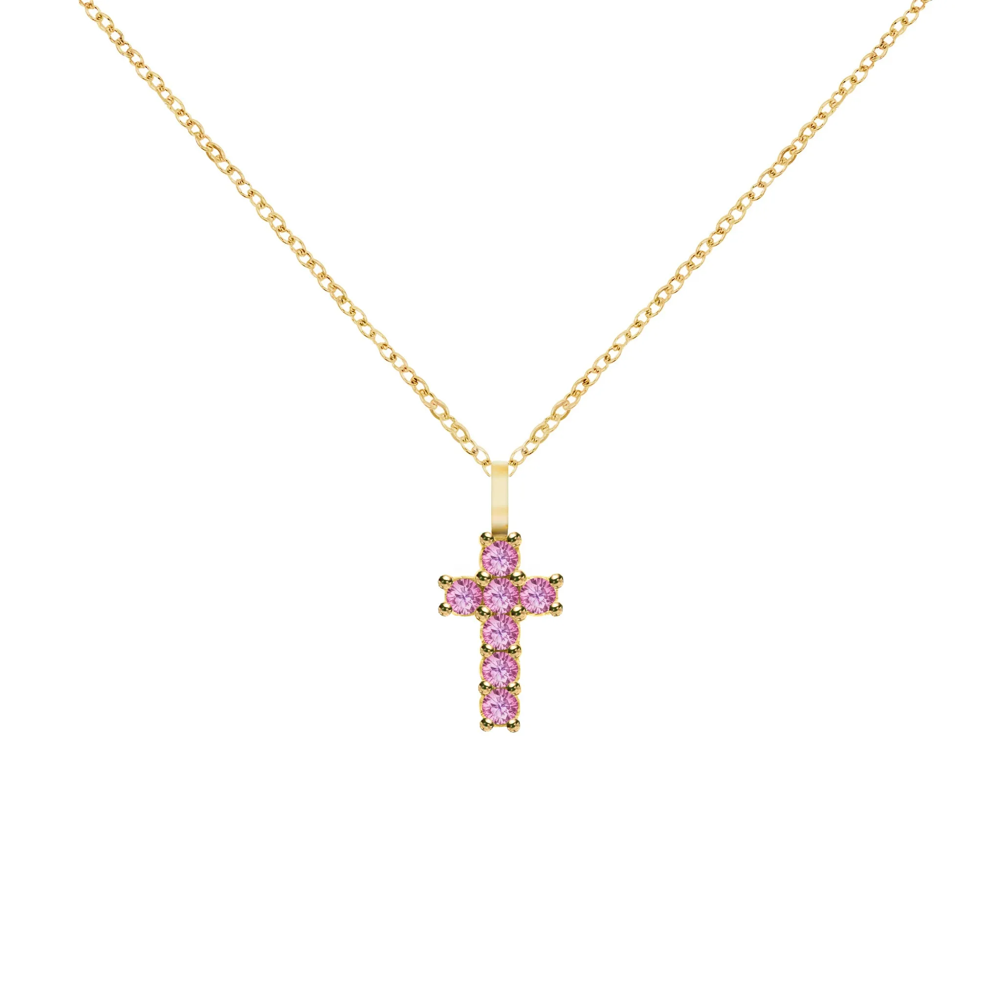 Rosecliff Small Cross Pink Sapphire Pendant in 14k Gold (October) sold by Haverhill product image thumbnail 5