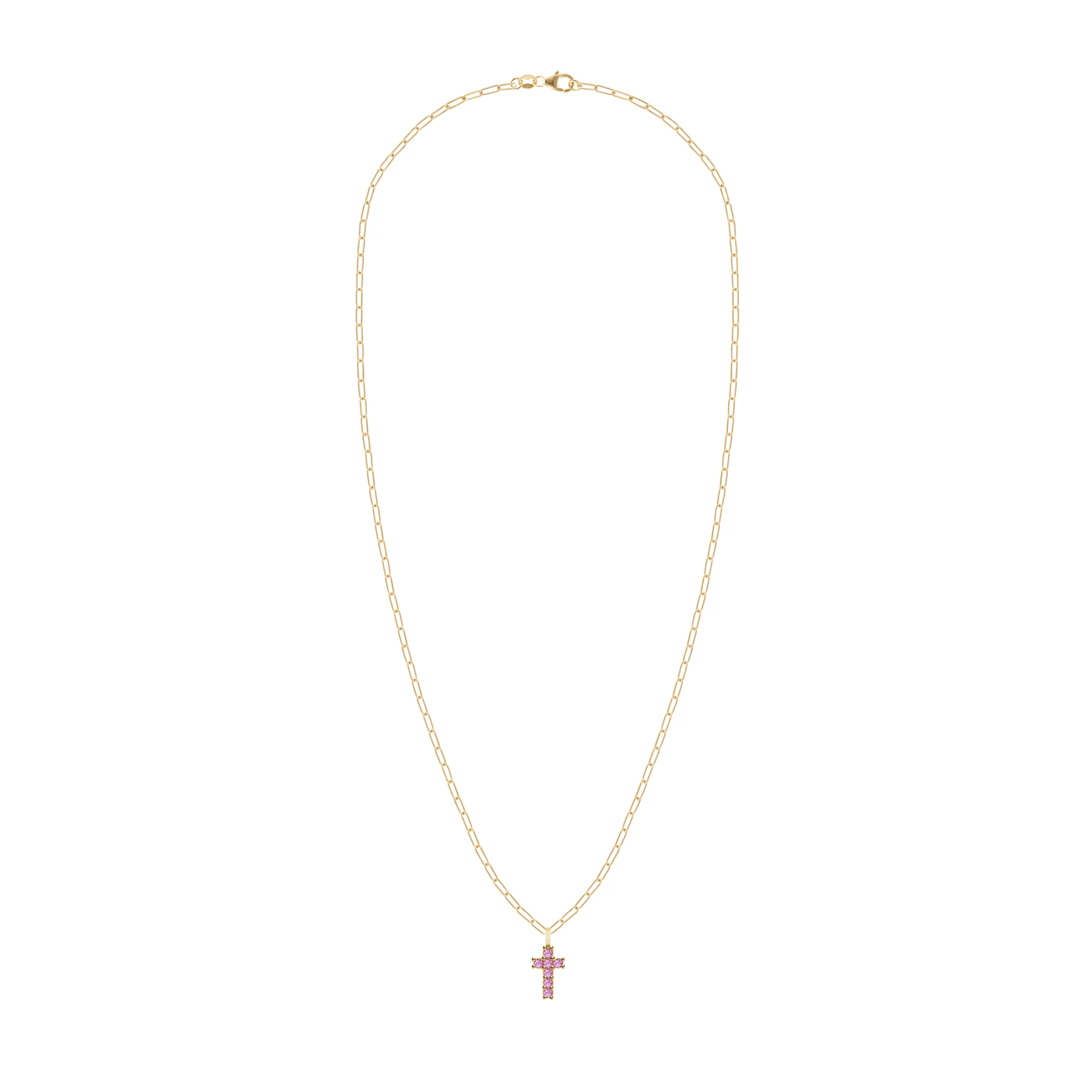 Rosecliff Small Cross Pink Sapphire Pendant in 14k Gold (October) sold by Haverhill product image thumbnail 4