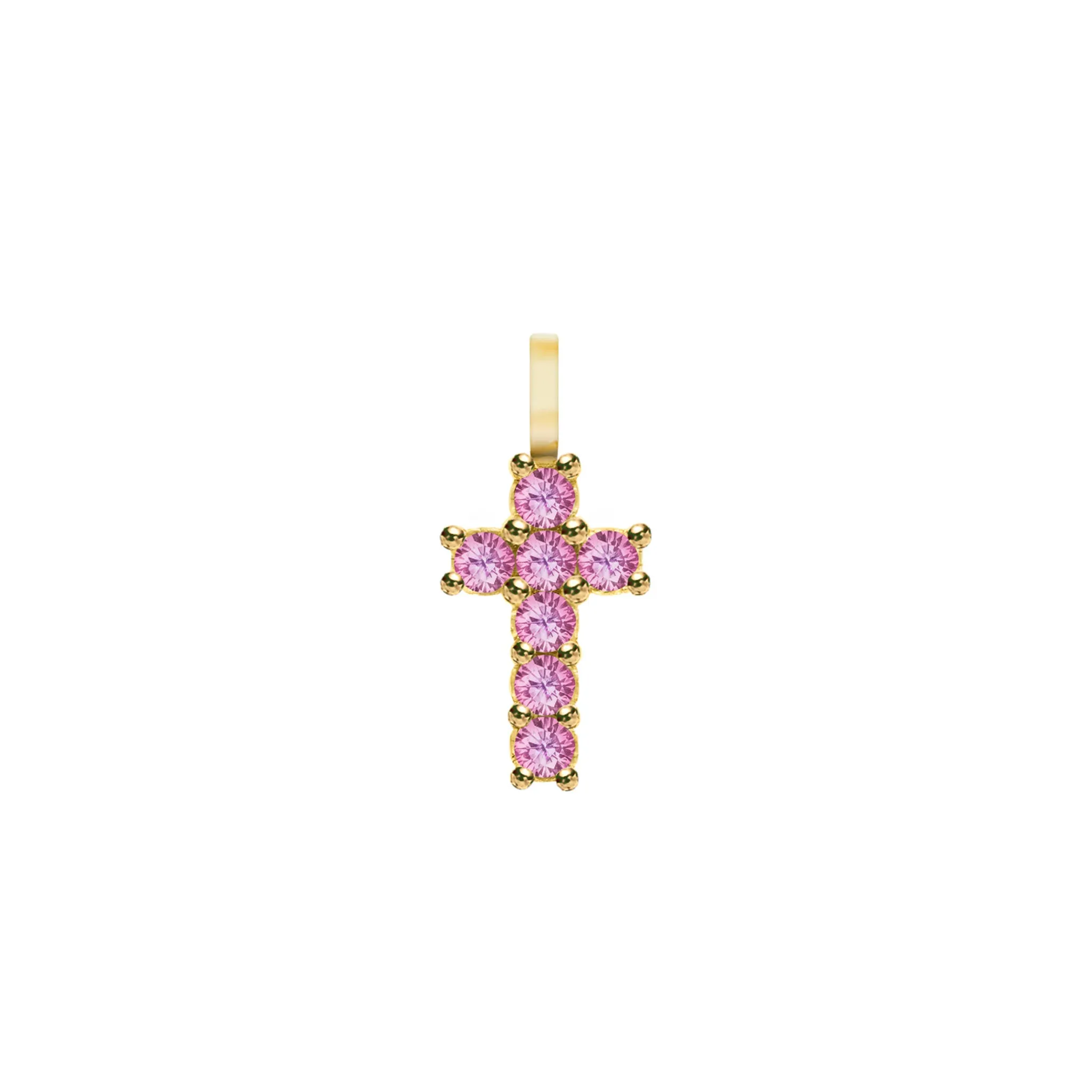Rosecliff Small Cross Pink Sapphire Pendant in 14k Gold (October) sold by Haverhill