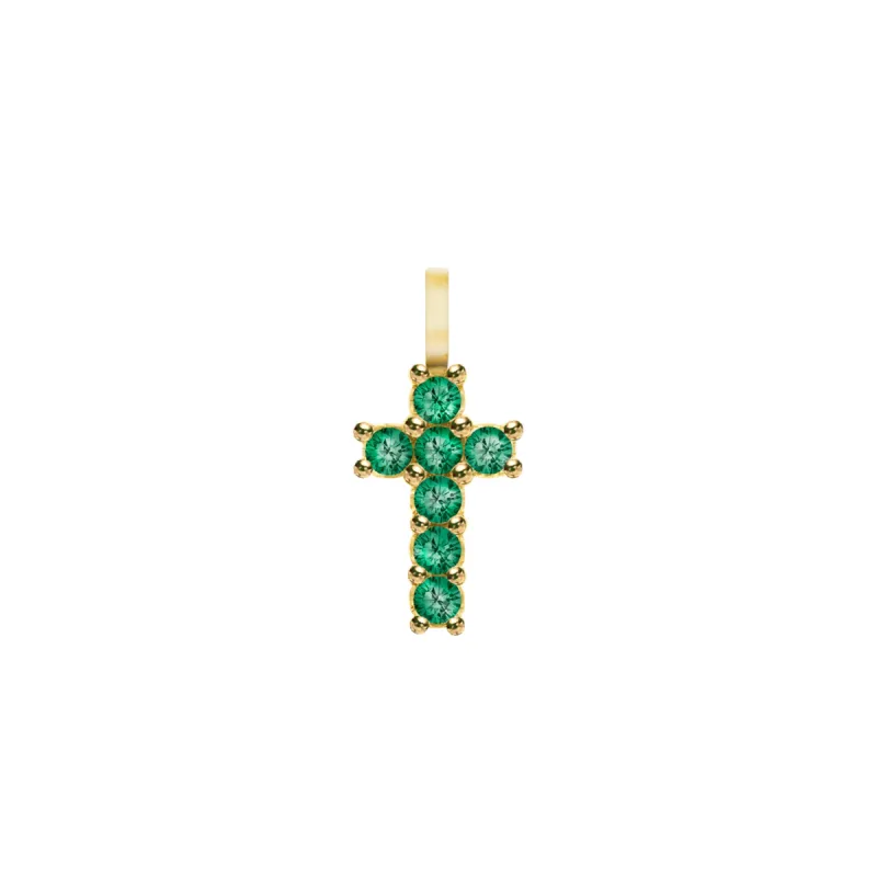 Rosecliff Small Cross Emerald Pendant in 14k Gold (May) sold by Haverhill