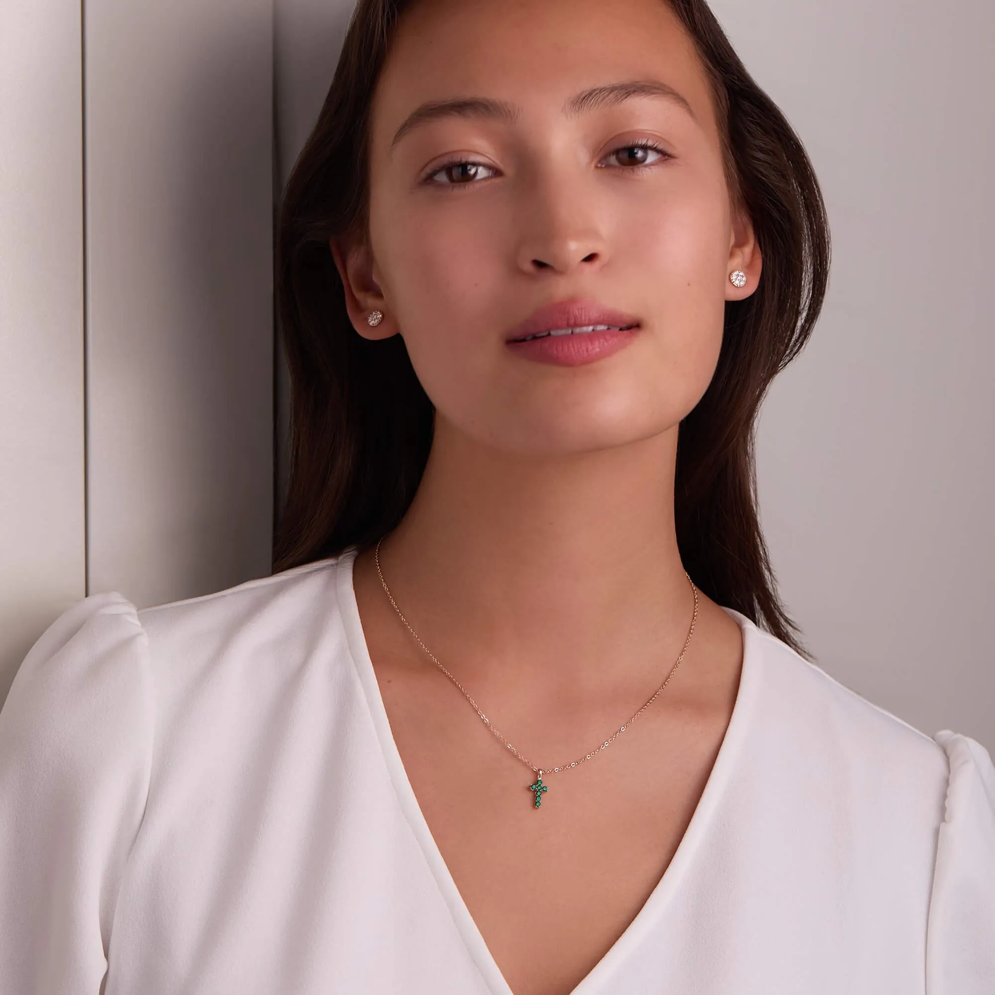 Rosecliff Small Cross Emerald Pendant in 14k Gold (May) sold by Haverhill product image thumbnail 2