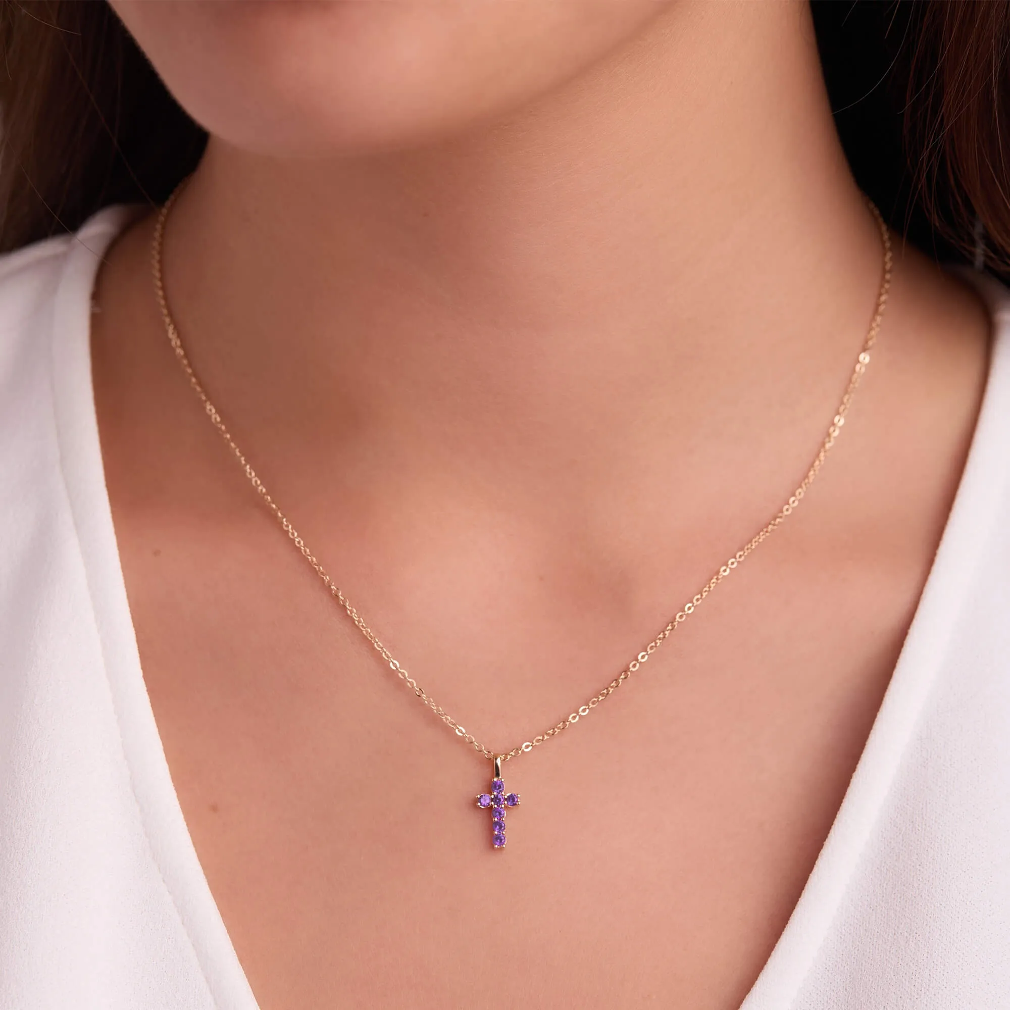 Rosecliff Small Cross Amethyst Pendant in 14k Gold (February) sold by Haverhill product image thumbnail 3