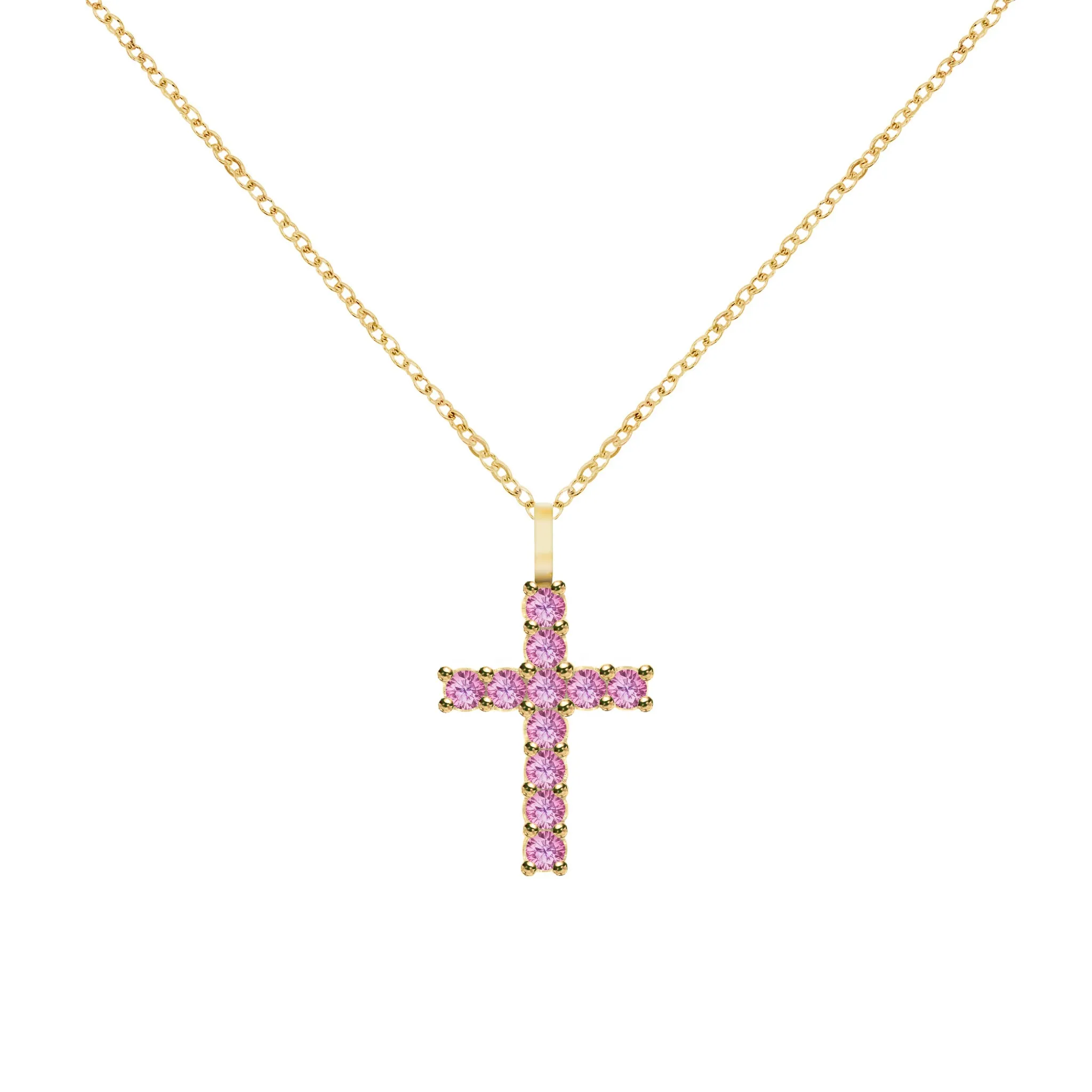 Rosecliff Cross Pink Sapphire Pendant in 14k Gold (October) sold by Haverhill product image thumbnail 5