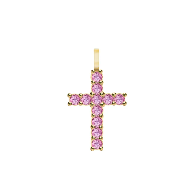 Rosecliff Cross Pink Sapphire Pendant in 14k Gold (October) sold by Haverhill