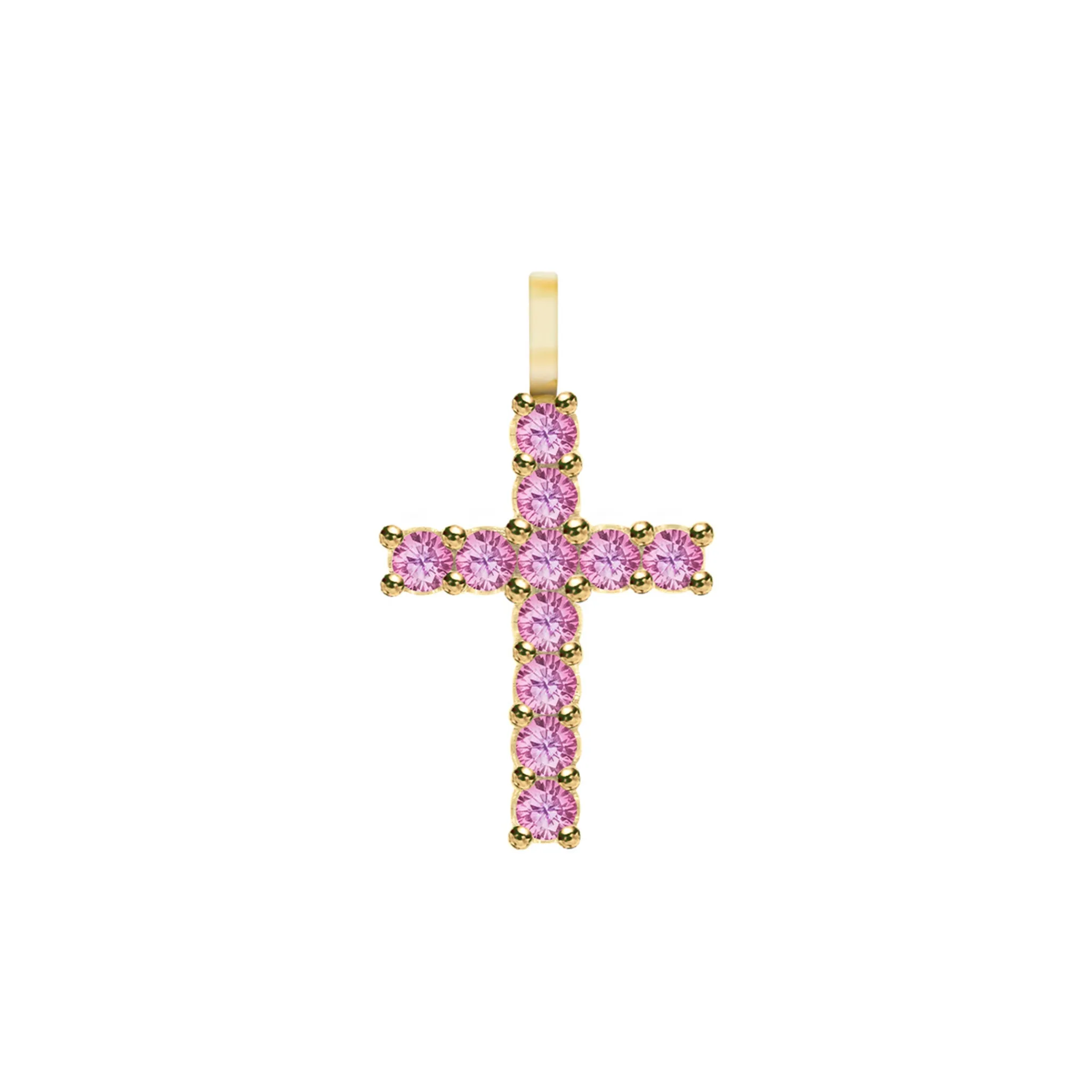 Rosecliff Cross Pink Sapphire Pendant in 14k Gold (October) sold by Haverhill