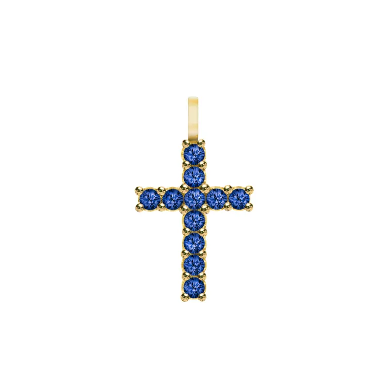 Rosecliff Cross Sapphire Pendant in 14k Gold (September) sold by Haverhill