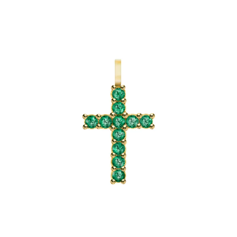 Rosecliff Cross Emerald Pendant in 14k Gold (May) sold by Haverhill