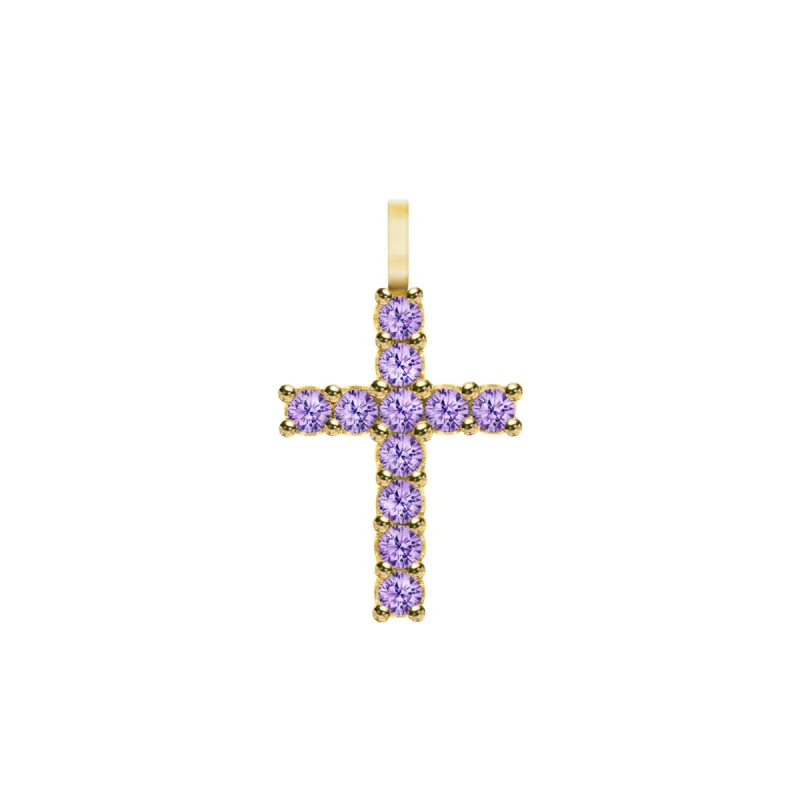 Rosecliff Cross Amethyst Pendant in 14k Gold (February) sold by Haverhill