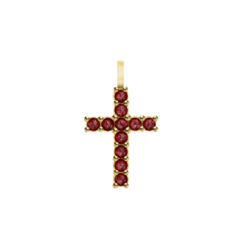 Rosecliff Cross Garnet Pendant in 14k Gold (January) sold by Haverhill