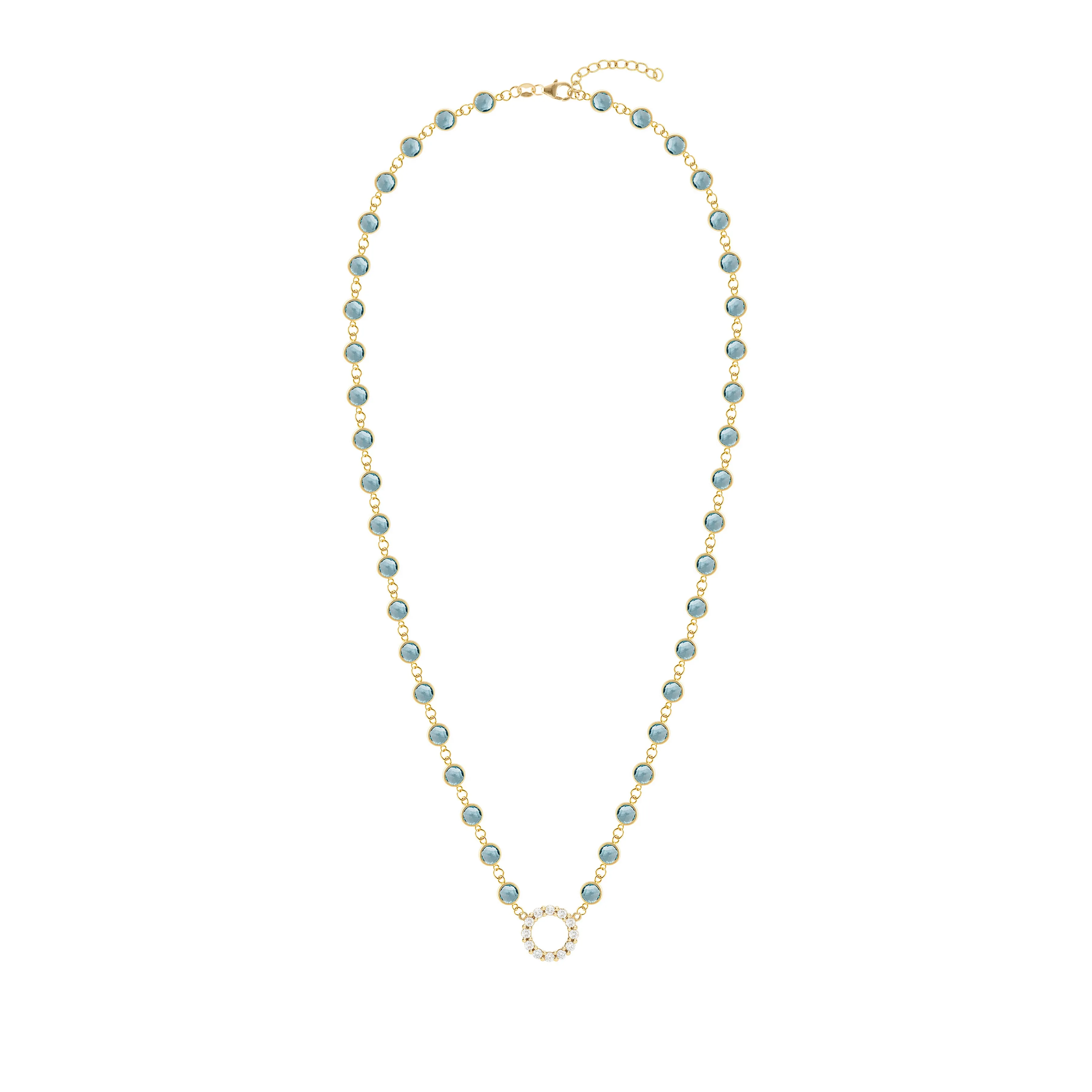 Rosecliff Diamond Small Circle & Newport Nantucket Blue Topaz Necklace in 14k Gold (December) sold by Haverhill product image thumbnail 4