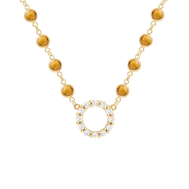 Rosecliff Diamond Small Circle & Newport Citrine Necklace in 14k Gold (November) sold by Haverhill