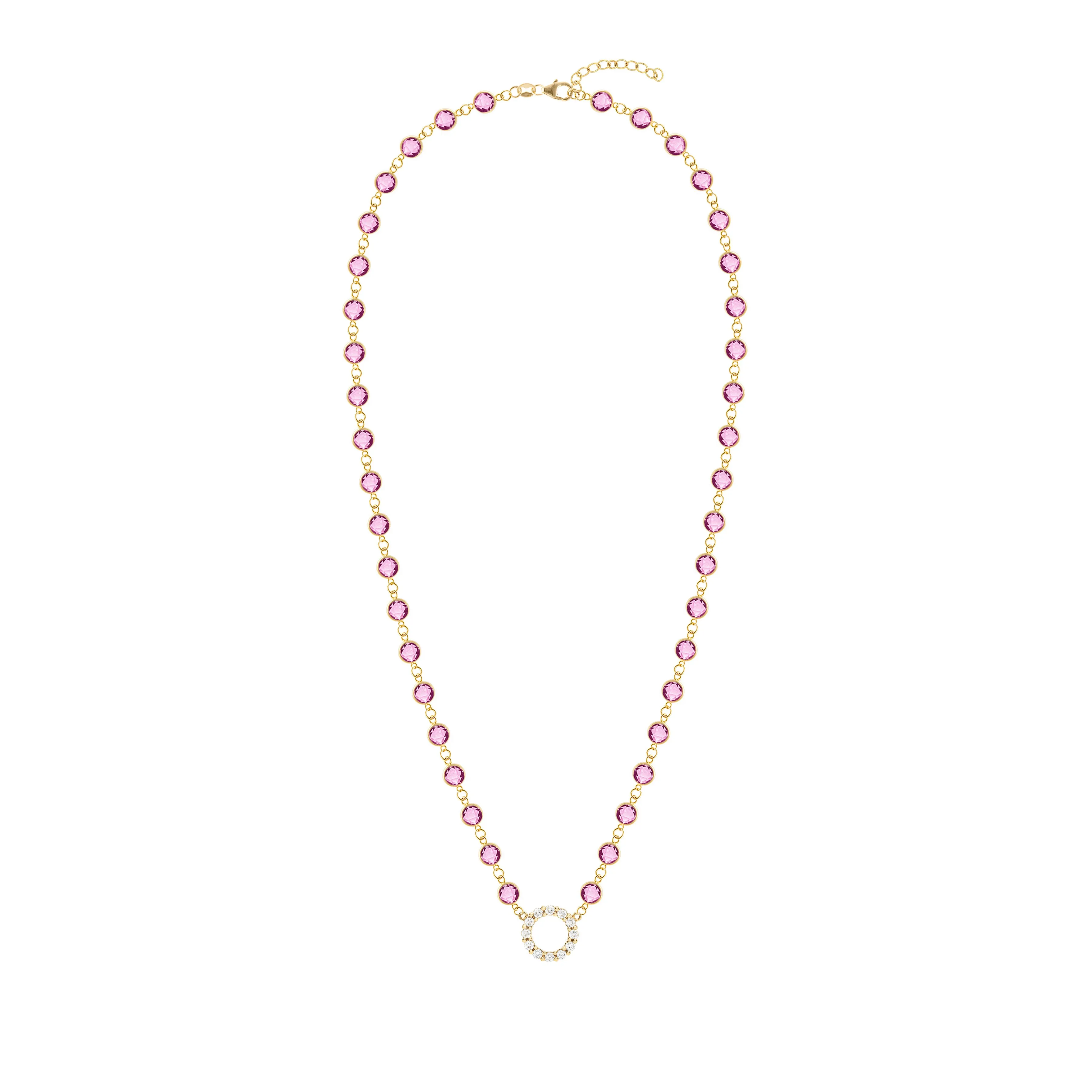 Rosecliff Diamond Small Circle & Newport Pink Sapphire Necklace in 14k Gold (October) sold by Haverhill product image thumbnail 4